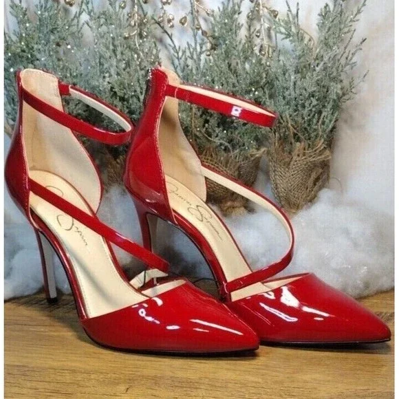 NEW Jessica Simpson Size 10M T- Strap Stilleto Pumps Holiday Candy Apple Red NYE - Picture 1 of 9